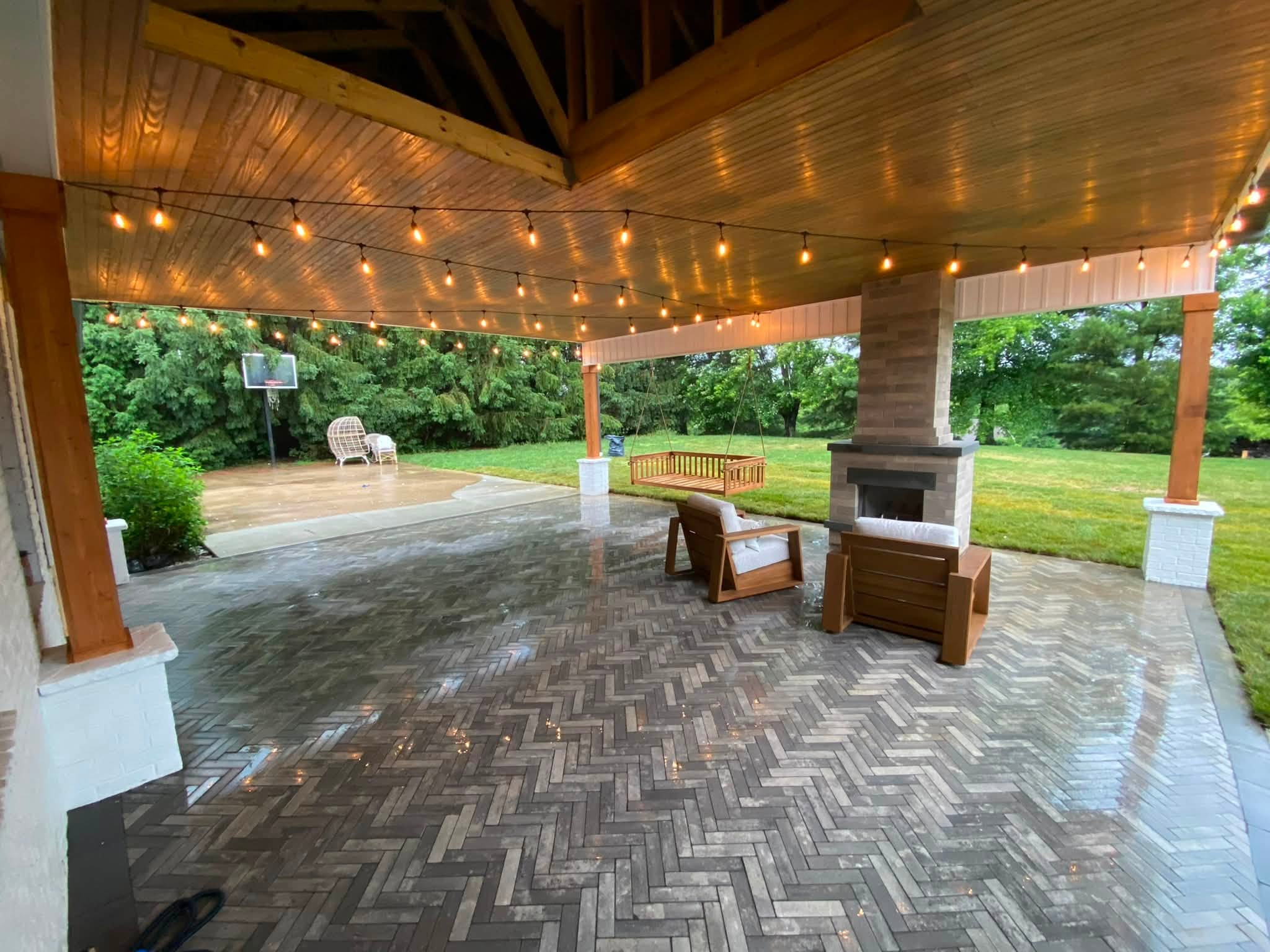 Outdoor Living Transformation - Covered Porch, Fireplace & Herringbone Patio 1