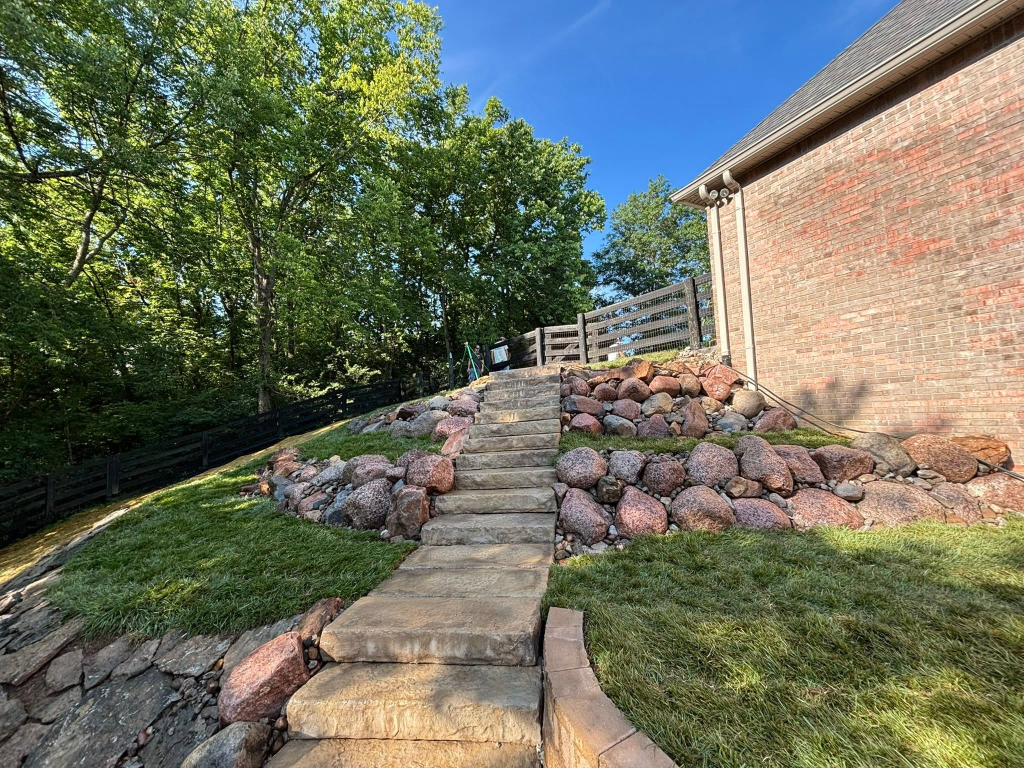 Hillside Transformation - Retaining Walls, Granite Boulders & Rosetta Steps 2