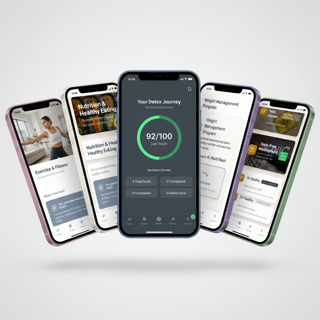 App screens shown on iPhones