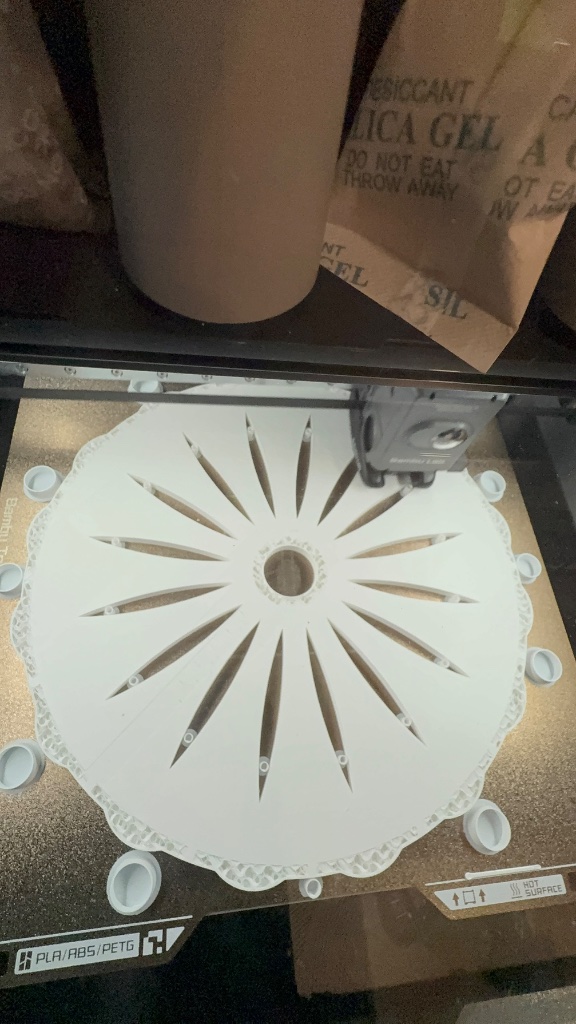 31cm Syrian hamster wheel — base layer complete, spokes printing