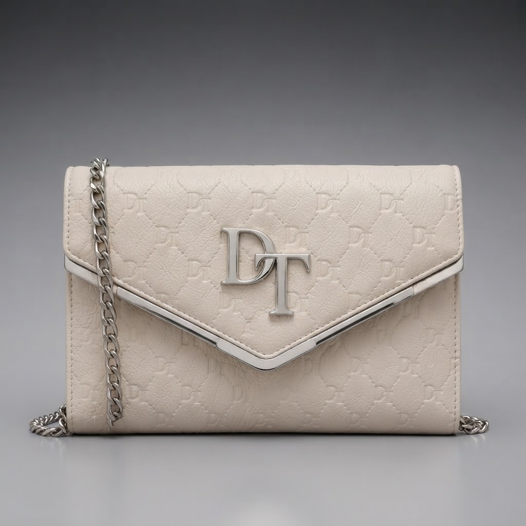 DripTock Cream Quilted Envelope Clutch