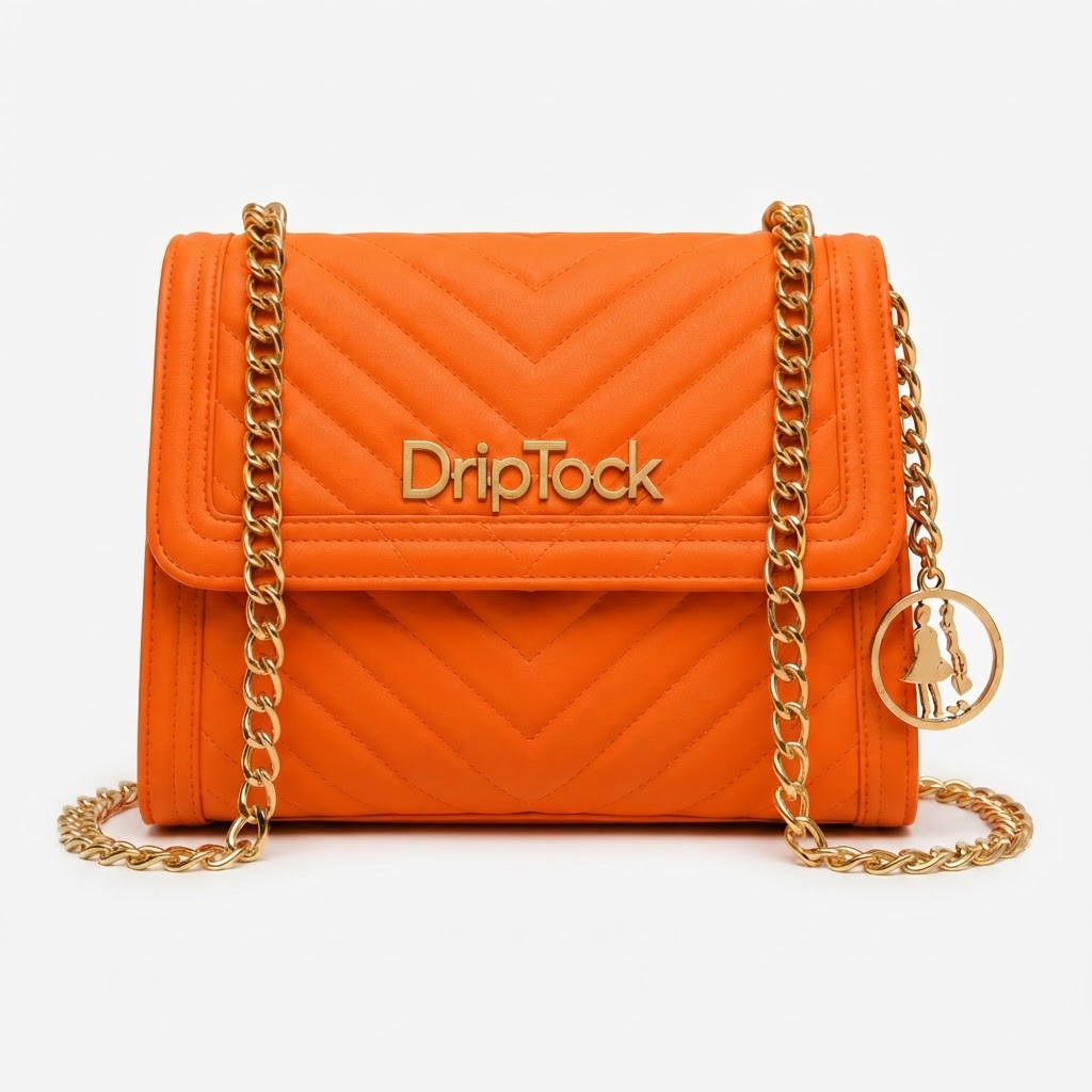 DripTock Orange Quilted Envelope Clutch