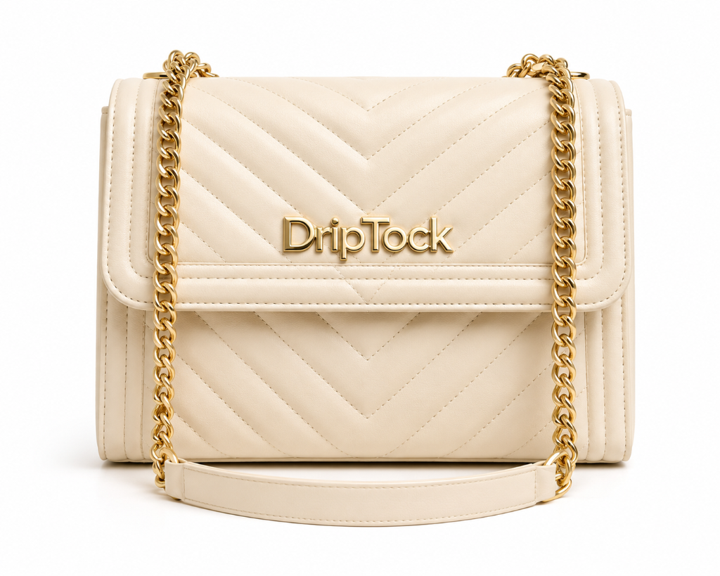 DripTock Cream Quilted Chain Bag