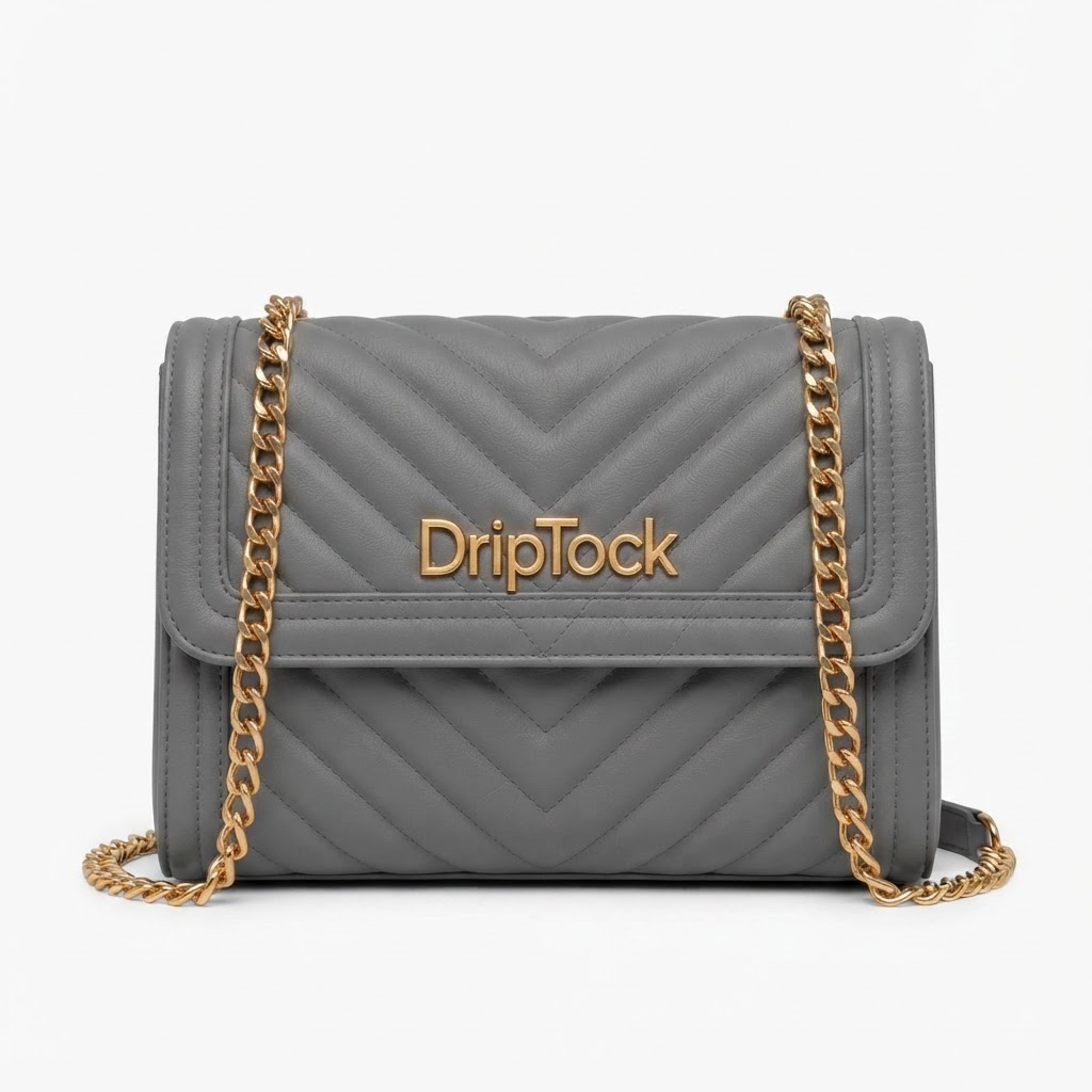 DripTock Grey Quilted Chain Bag