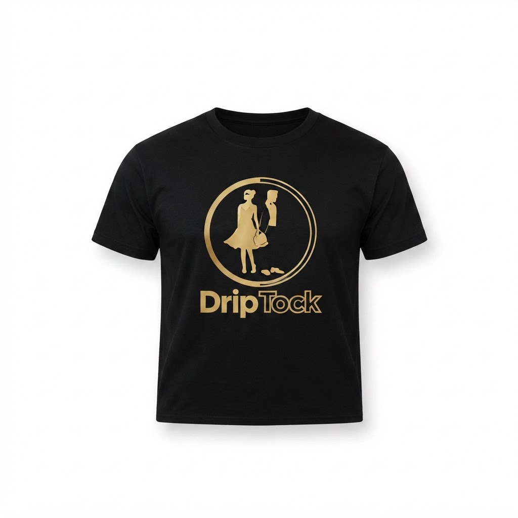 DripTock Gold Couple Crest Black Tee