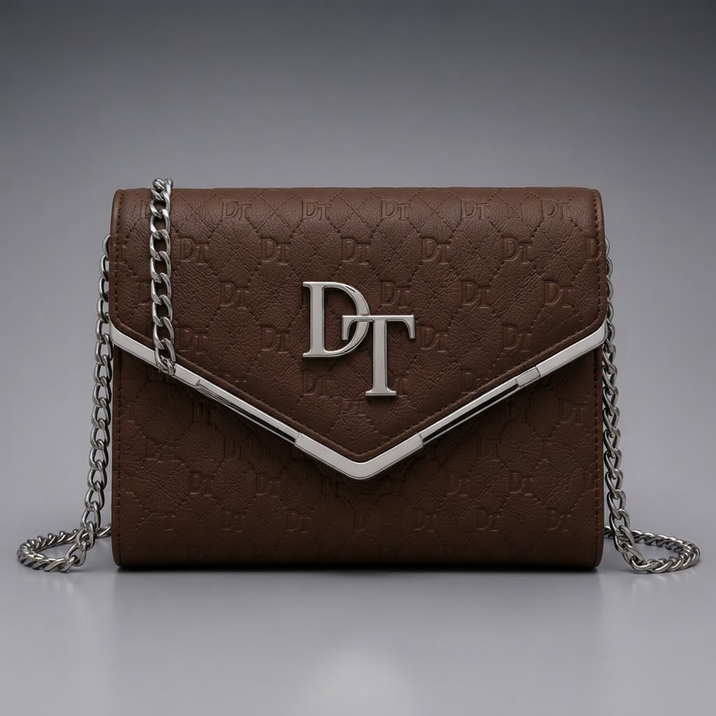 DripTock Brown Quilted Envelope Clutch