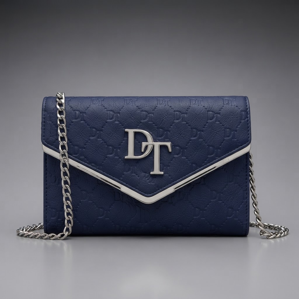 DripTock Navy Quilted Envelope Clutch