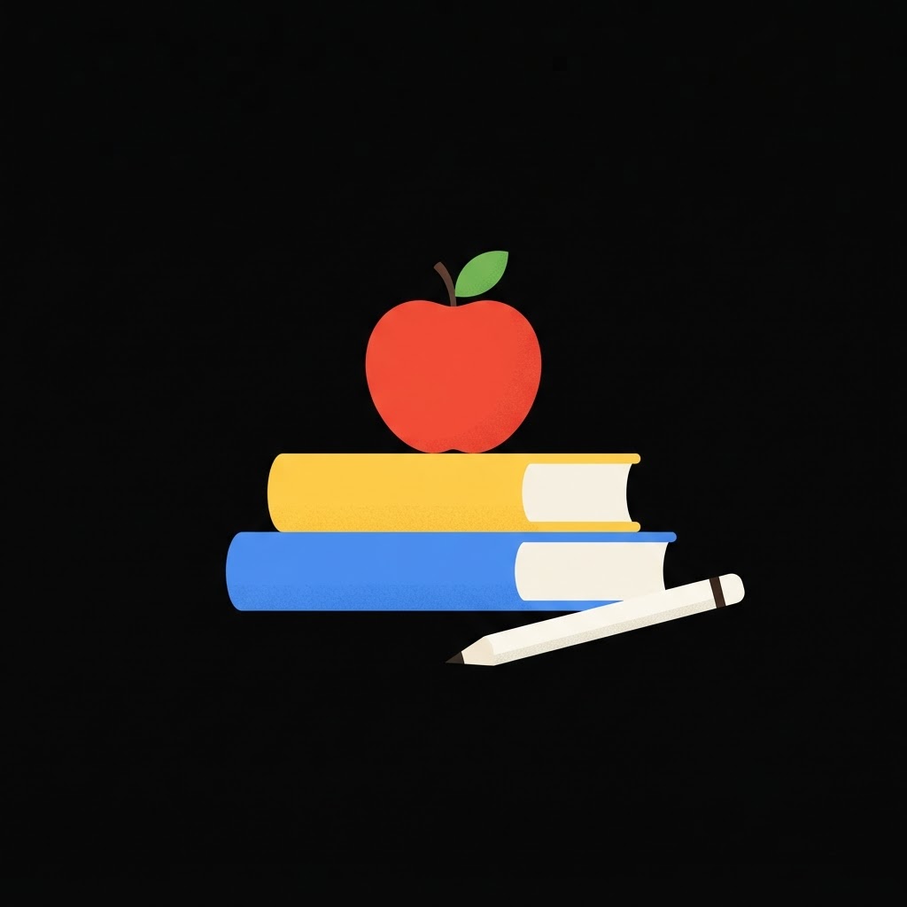 An apple resting on a stack of books beside a pencil
