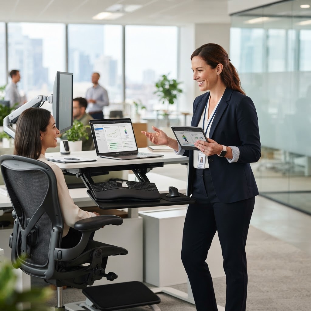 Especialista em ergonomia analisando um posto de trabalho