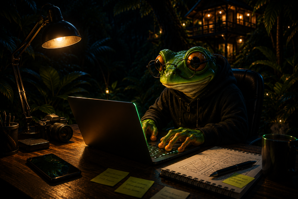 Frog Force studio mascot