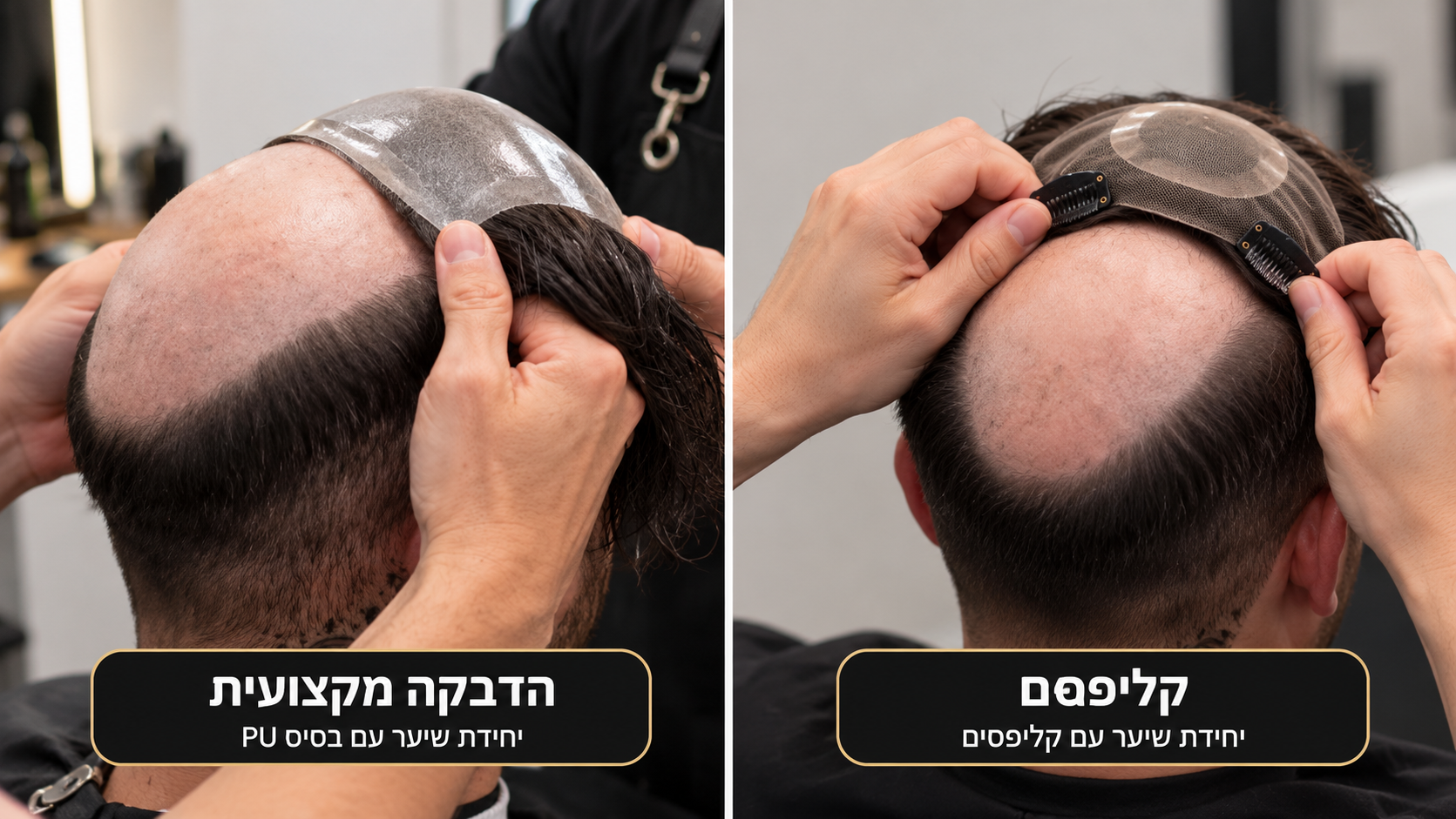 יחידות שיער לגברים: למה הדבקה מקצועית מנצחת את שיטת הקליפסים?