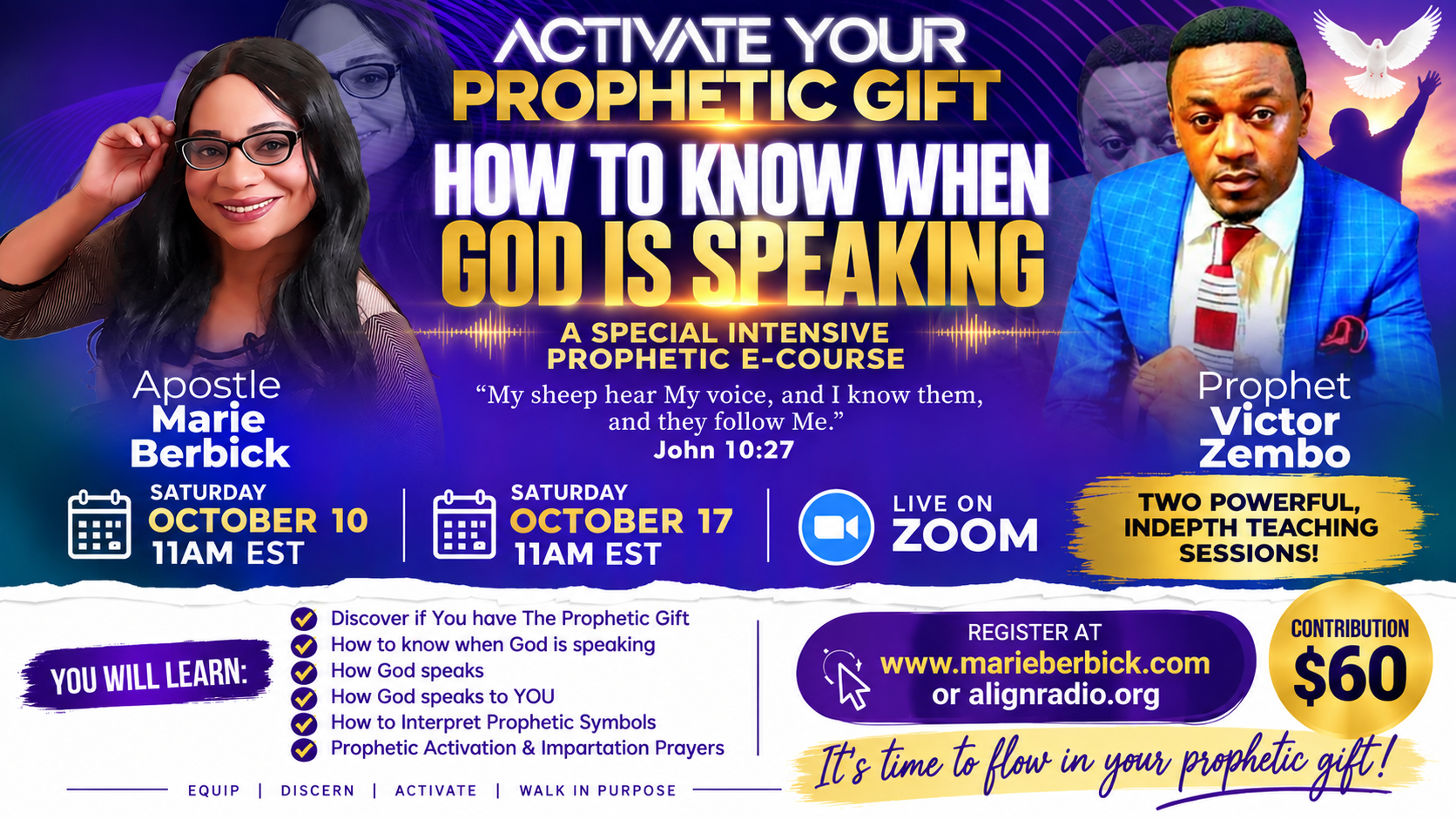 Activate Your Prophetic Gift - How to Know When God is Speaking e-course with Apostle Marie Berbick and Prophet Victor Zembo