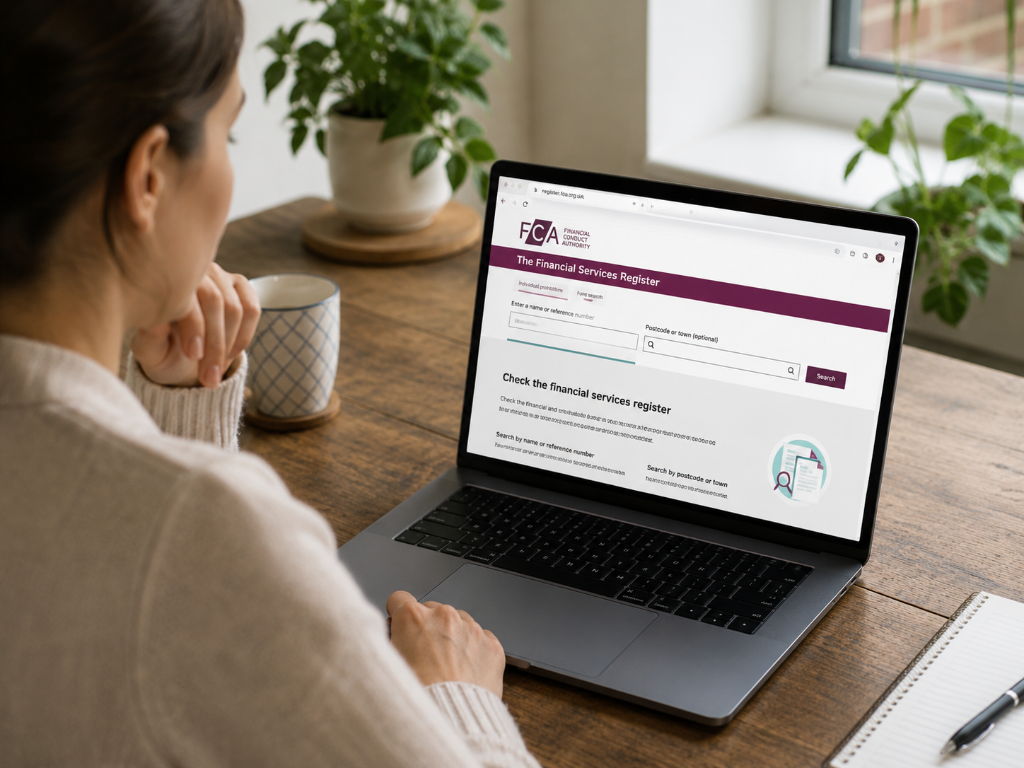 Person looking up FCA register on laptop