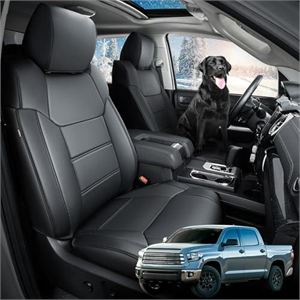 Super Cover for Toyota Tundra Seat Covers 2014-2021 CrewMax, Full Covered Black Seat Protectors Pickup Truck Leather Seat Cover Set