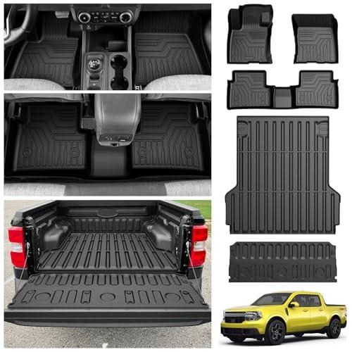 KUST Floor Mats Truck Bed Liner for 2022-2025 Ford Maverick (Gas Only), 4.5FT Bed Mat & All Weather Floor Liners & Tailgate Mat, Full Set TPE Rubber