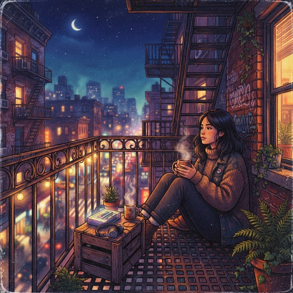 Midnight Coffee On The Fire Escape
