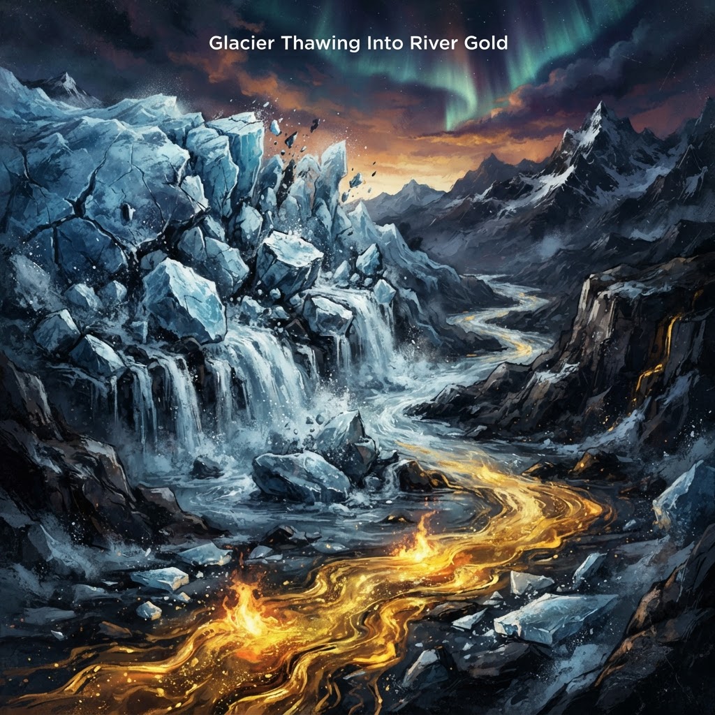 Glacier Thawing Into River Gold