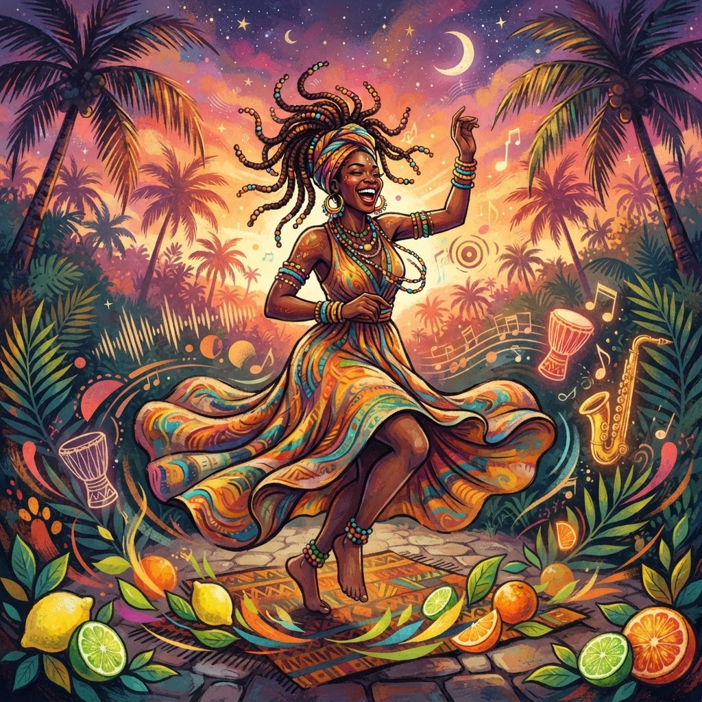 Citrus Swirl Under Palm Shadows