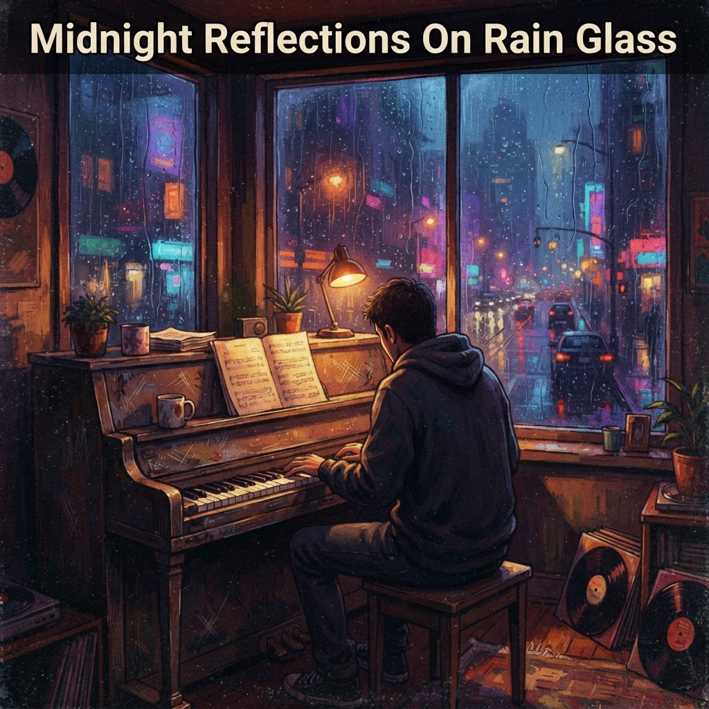 Midnight Reflections On Rain Glass