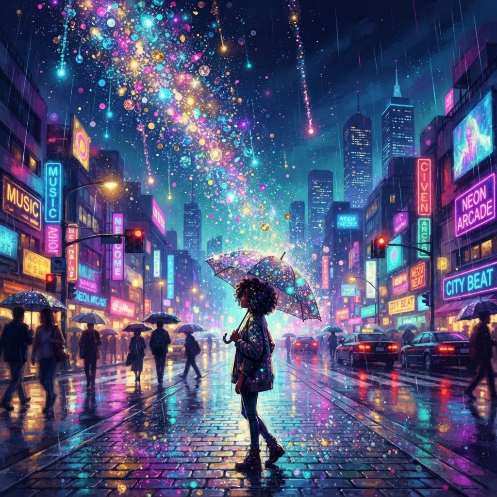 Glitter Rainfall On Midnight Streets