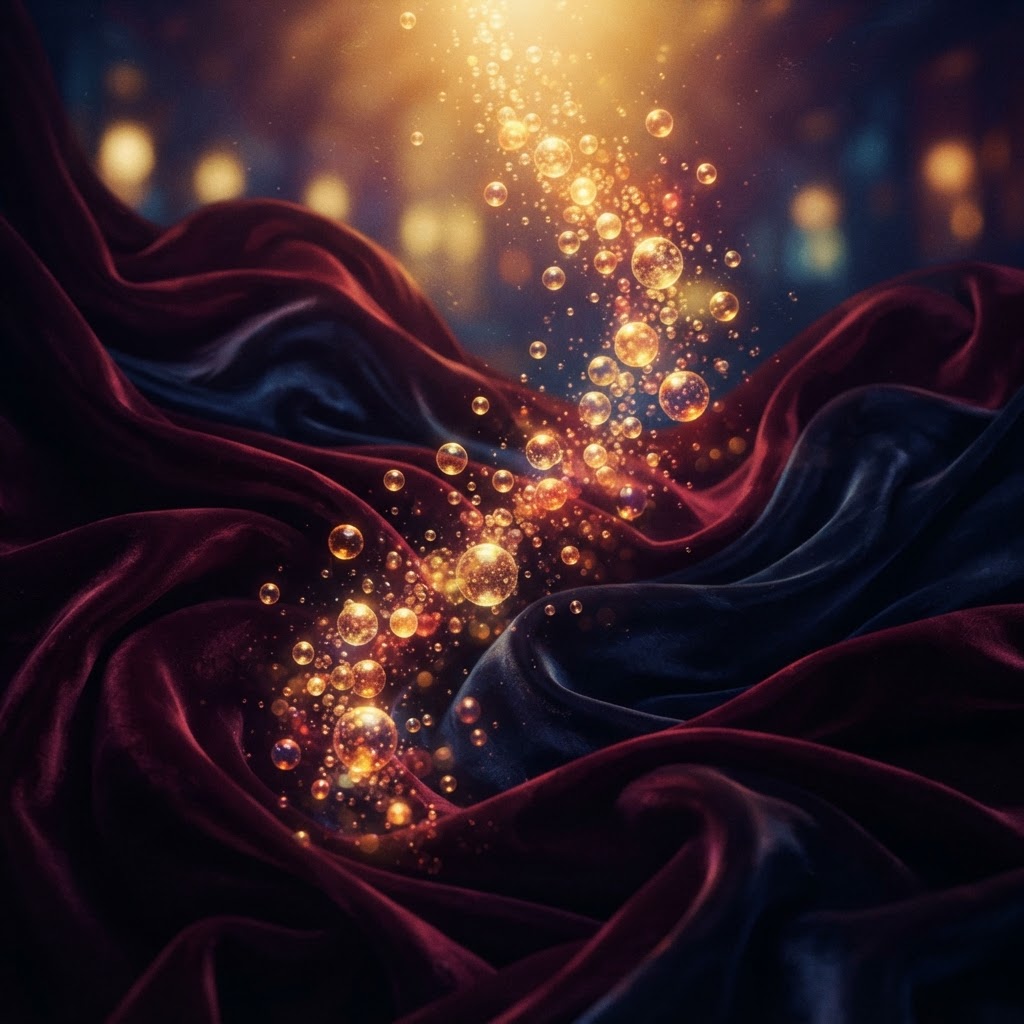 Champagne Bubbles Rising Through Velvet