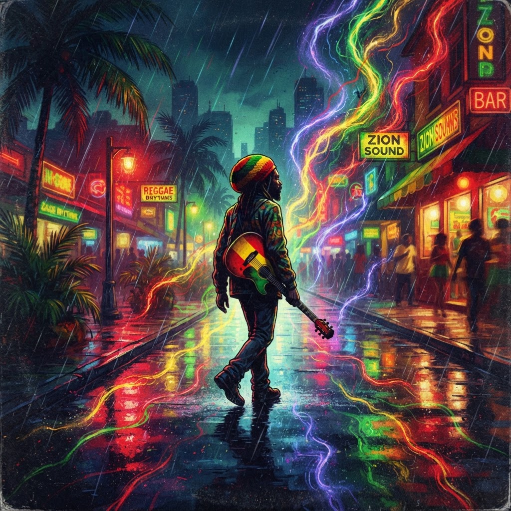 Electric Rain On Midnight Asphalt