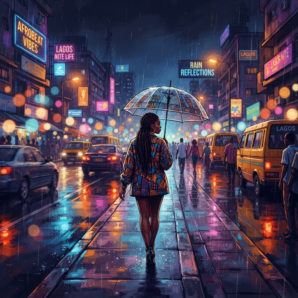 Midnight Lagos Rain Reflections