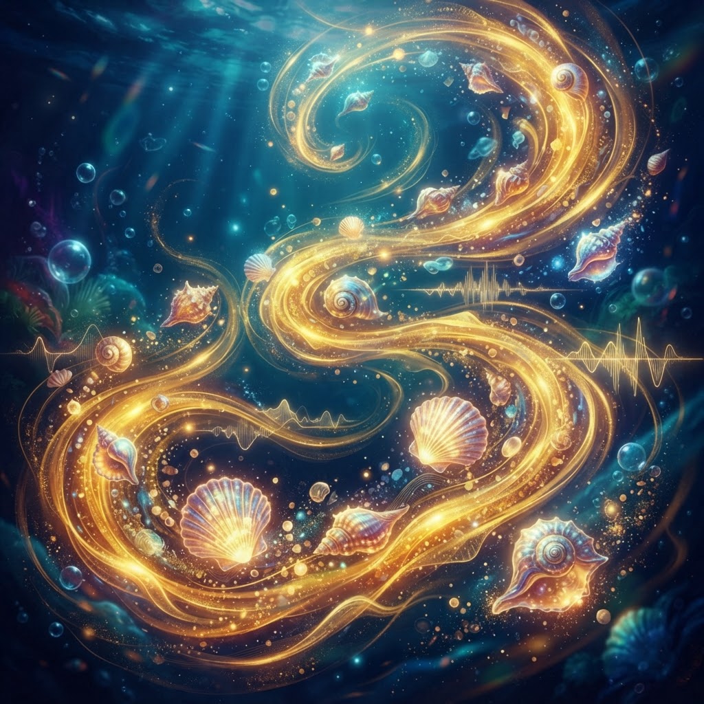 Seashells Floating In Golden Currents
