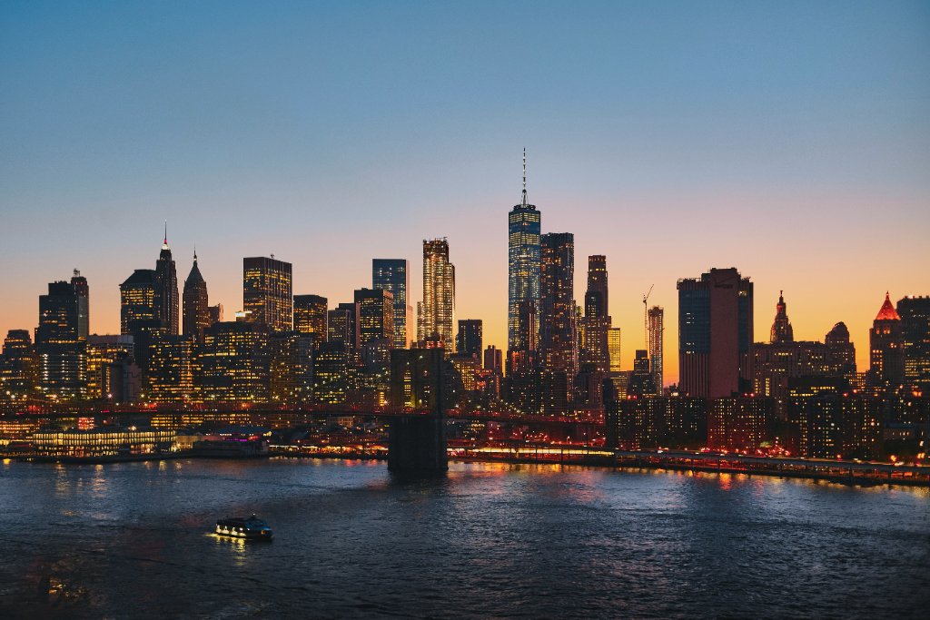 New York City skyline at dusk