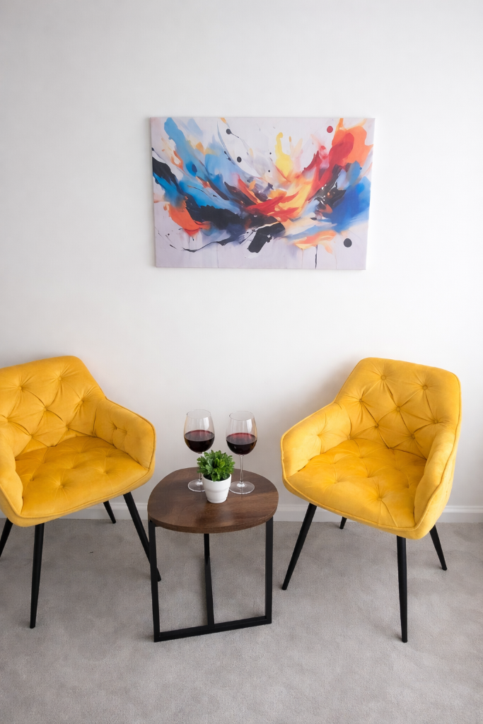 Vibrant Seating Area with Art