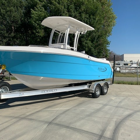 Blue speedboat hull wrap