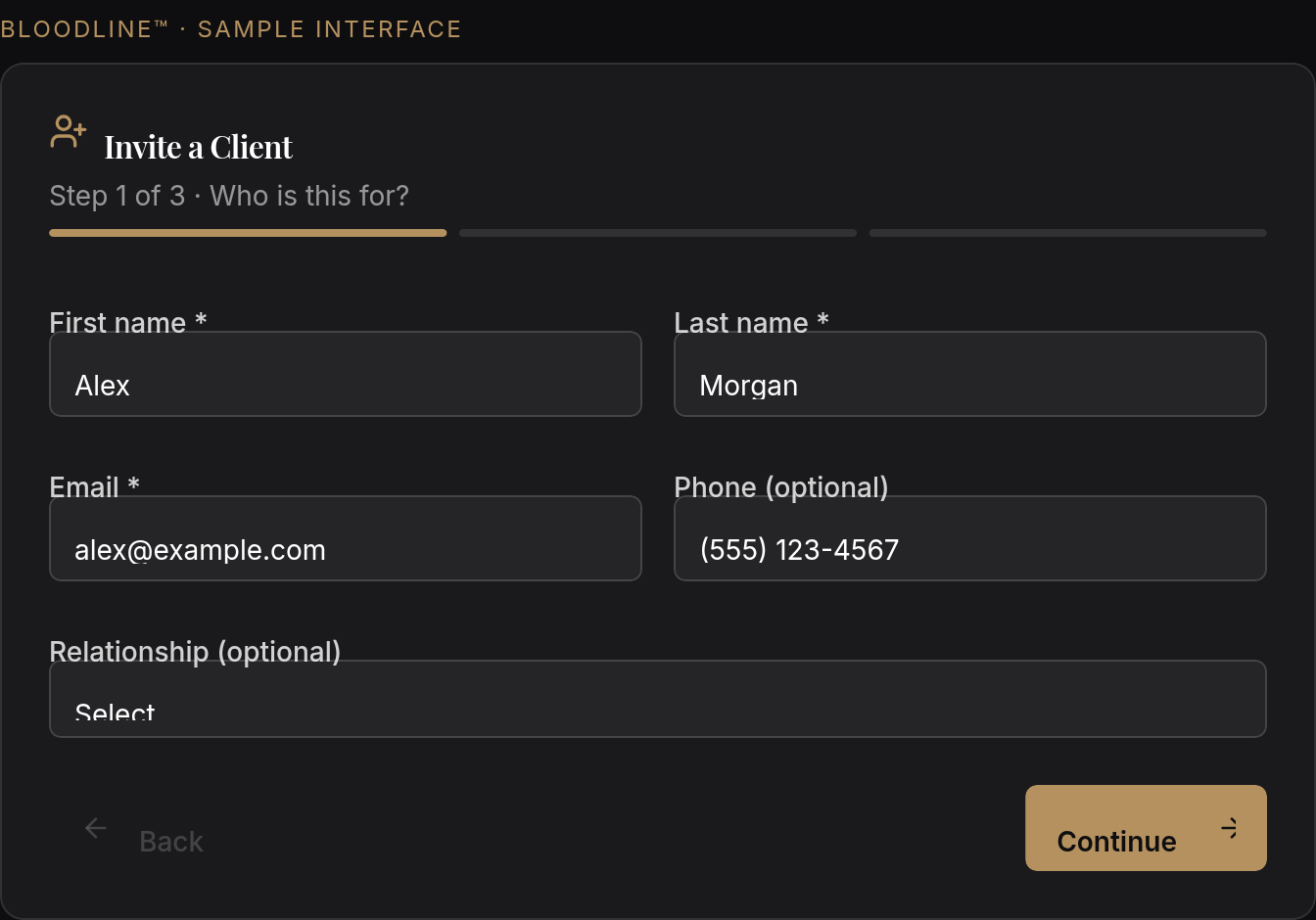 Client invitation screen from Bloodline’s existing page. Open full-size image.