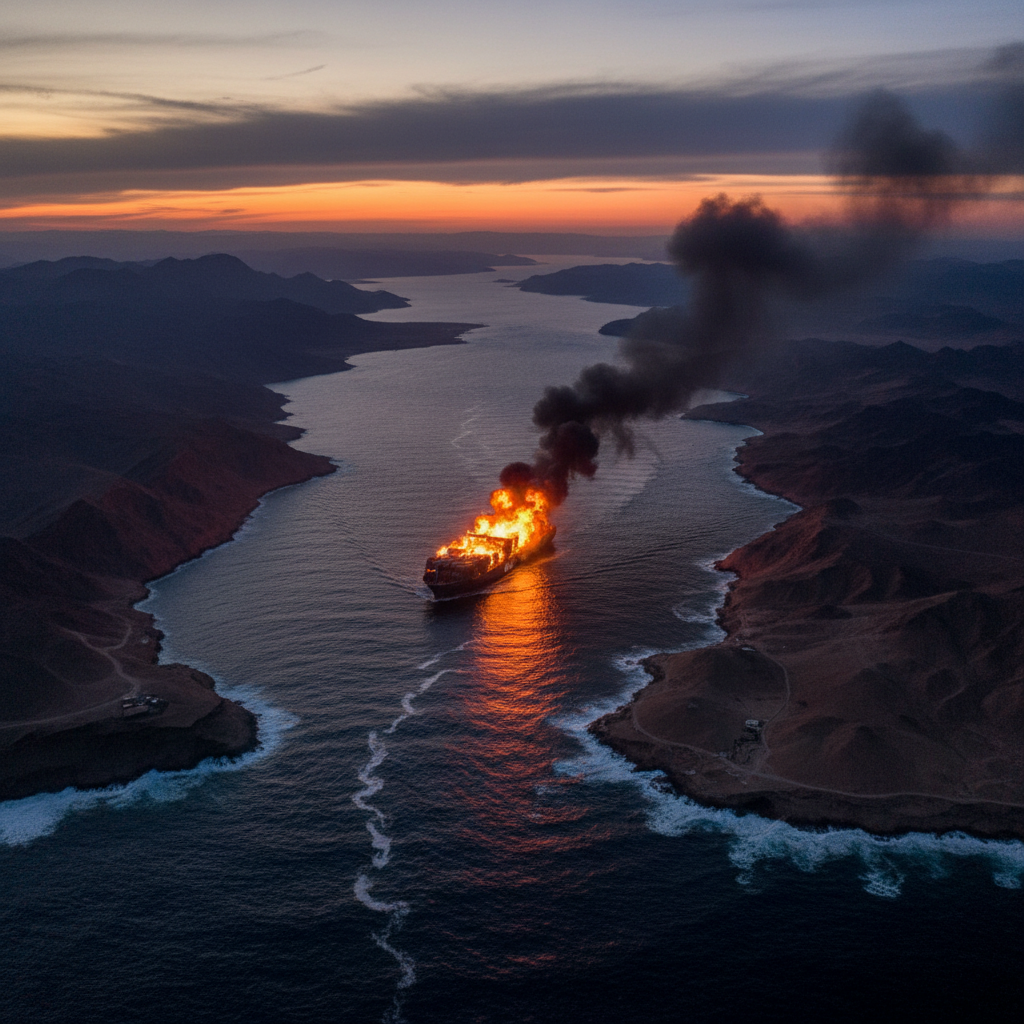 韓国HMM運航コンテナ船がホルムズ海峡で爆発・炎上 日本海運勢にも同等リスク