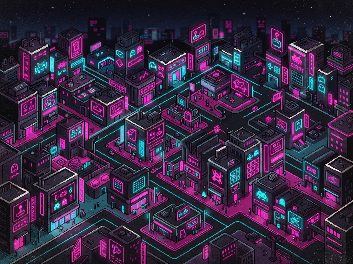 Neon arcade city neighborhood