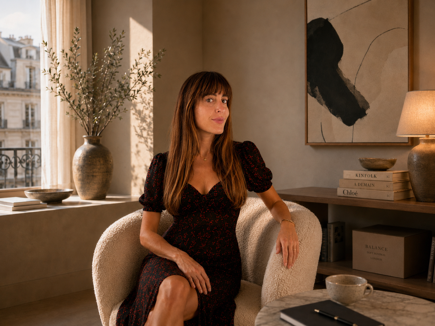 Dr Martina Paglia seated in a textured armchair in a warm, elegantly decorated room