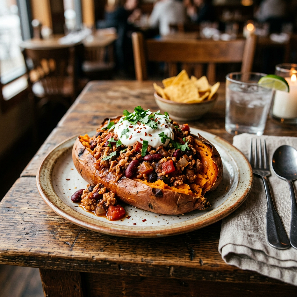 Chili de Dinde sur Patate Douce
