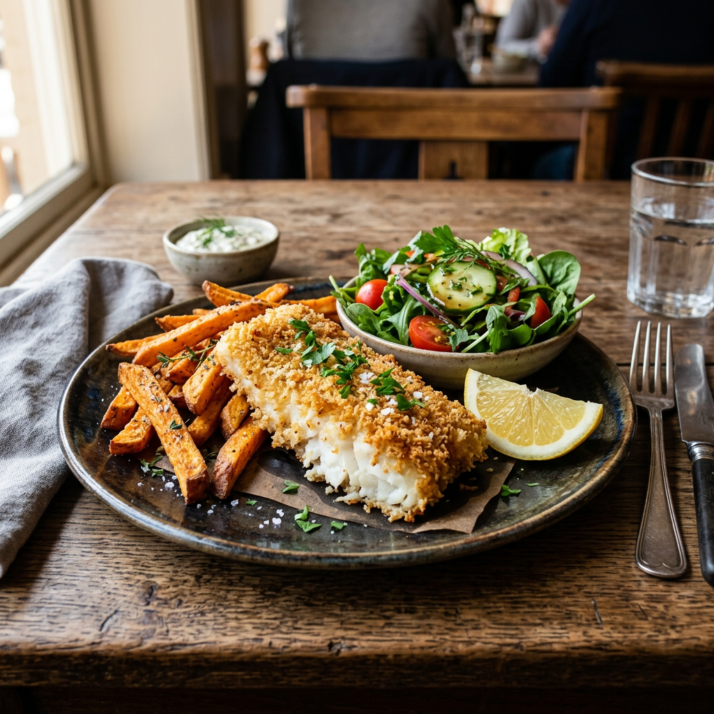 Filet de Poisson & Frites de Patate Douce