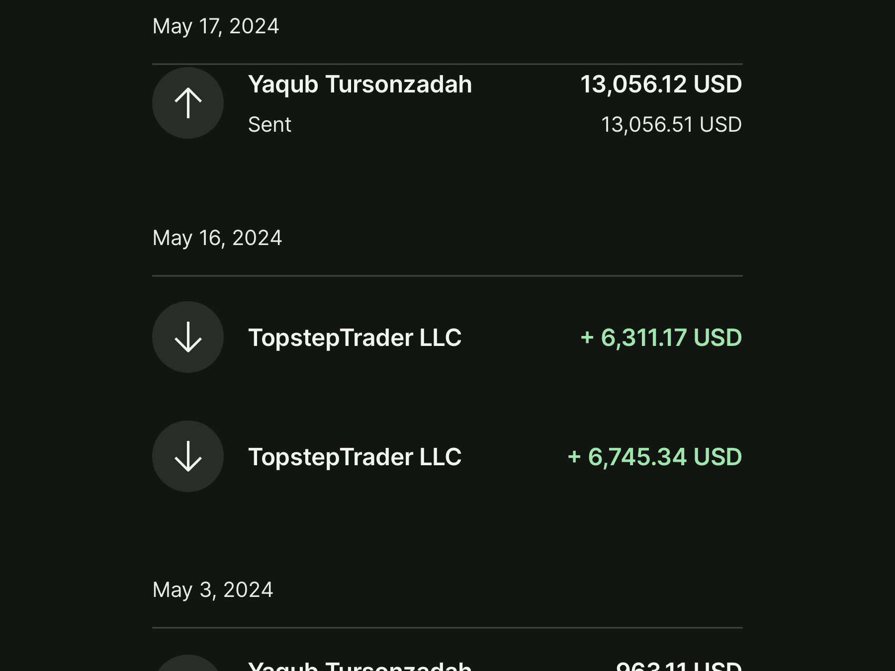 $13,056 · Topstep via Wise