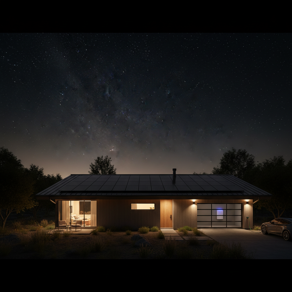 Net-zero home powered by battery at night