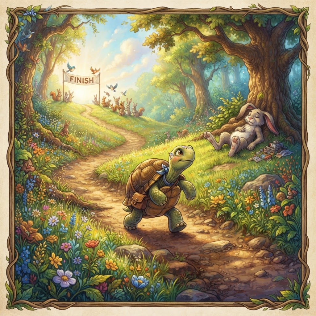The Tortoise's Steady Race — cover illustration