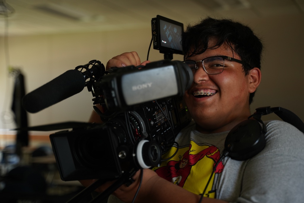 Student operating Sony camera
