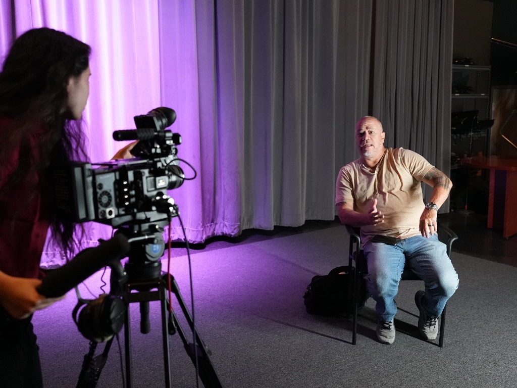 Interview setup with lighting
