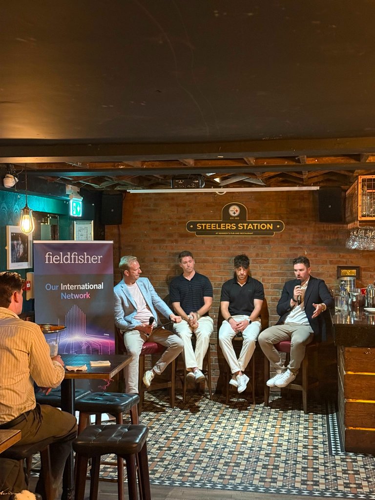 Sales leaders seated in front of the Fieldfisher banner at the SpringboardIQ event in Dublin