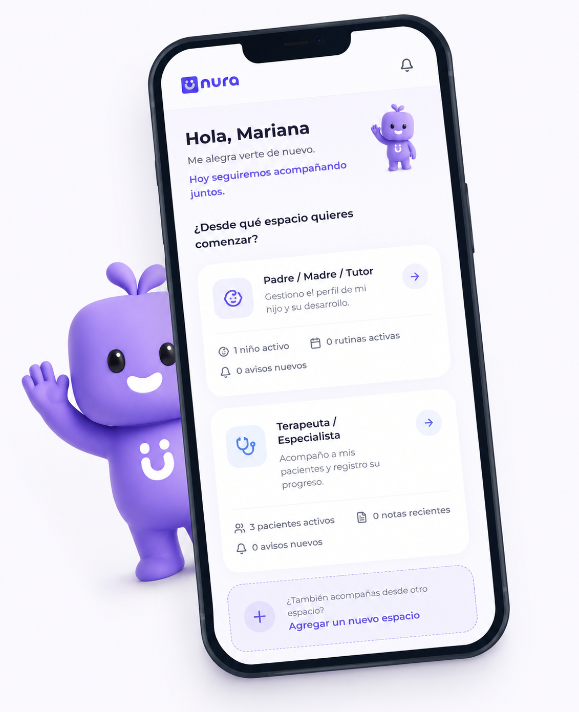 NURA — aplicación móvil con selector de espacios