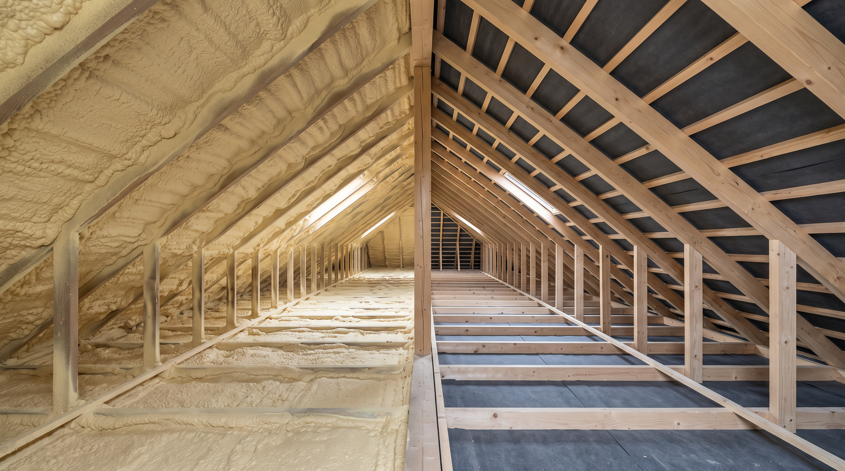 Loft spray foam insulation before and after removal