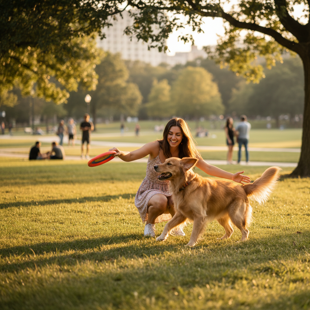 Person playing with dog