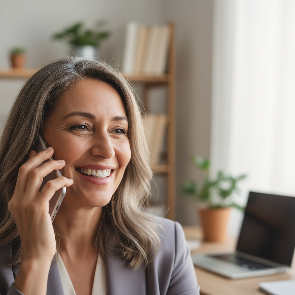 Happy person on phone call