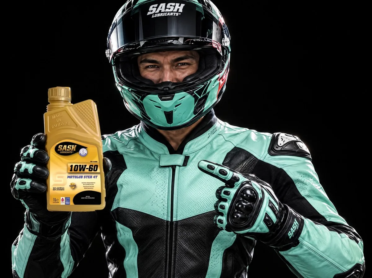 Piloto de moto SASH con el aceite MOTOLUB STER 4T 10W-60