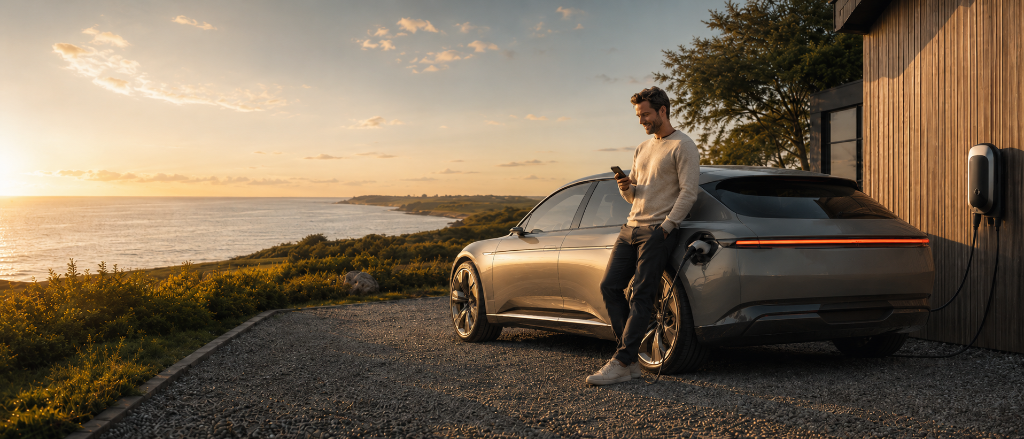 Man charging his EV at home