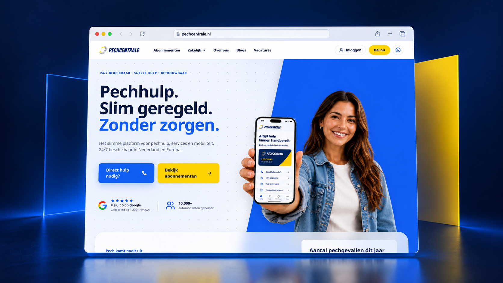 Pechcentrale website hero met nieuwe merkidentiteit